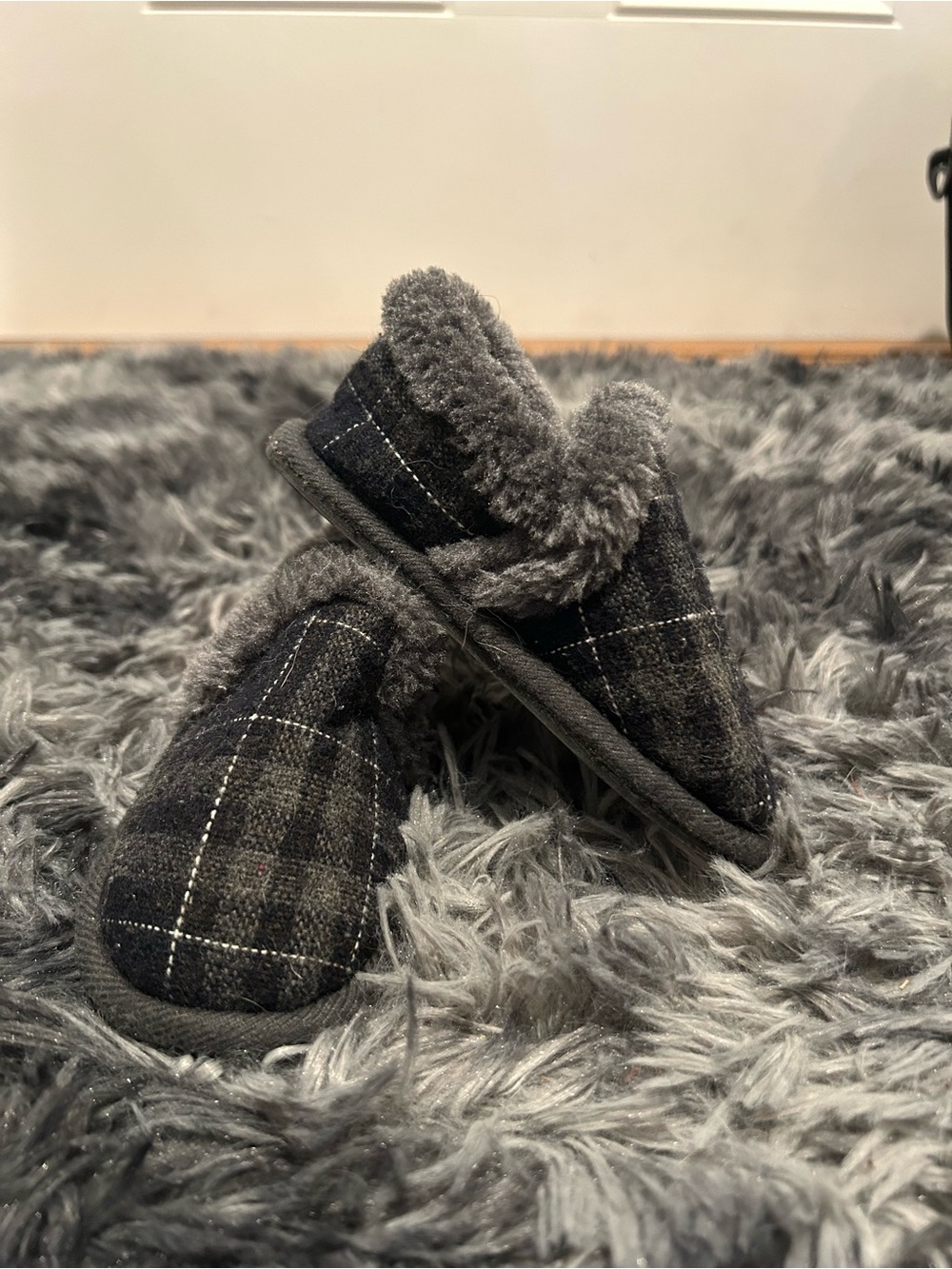 Toddler Cozy Plaid Slip-On Slippers - Gray